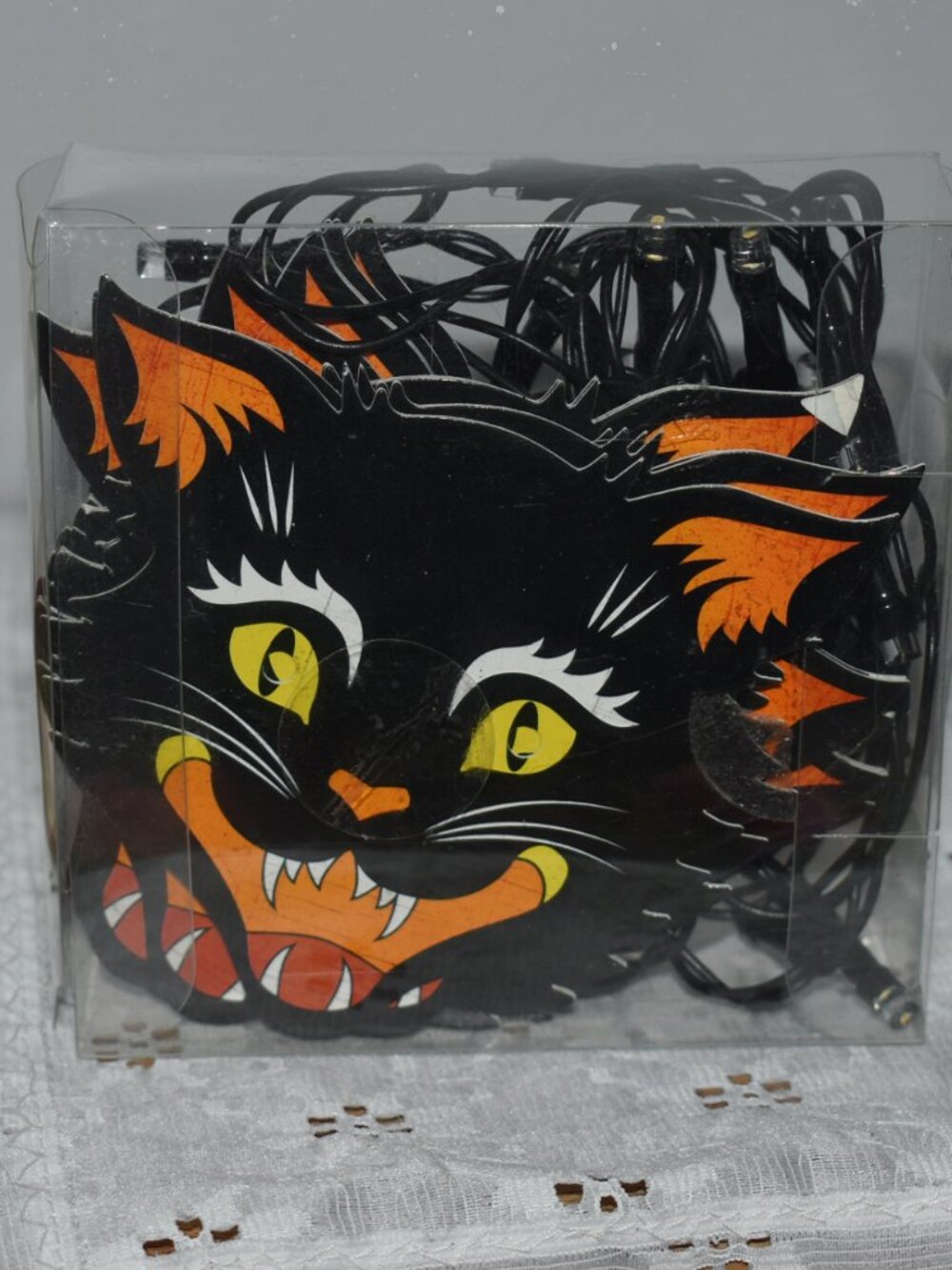 Vintage Style Retro Spooky Paper Black Cat String Lights Fall Halloween Decor